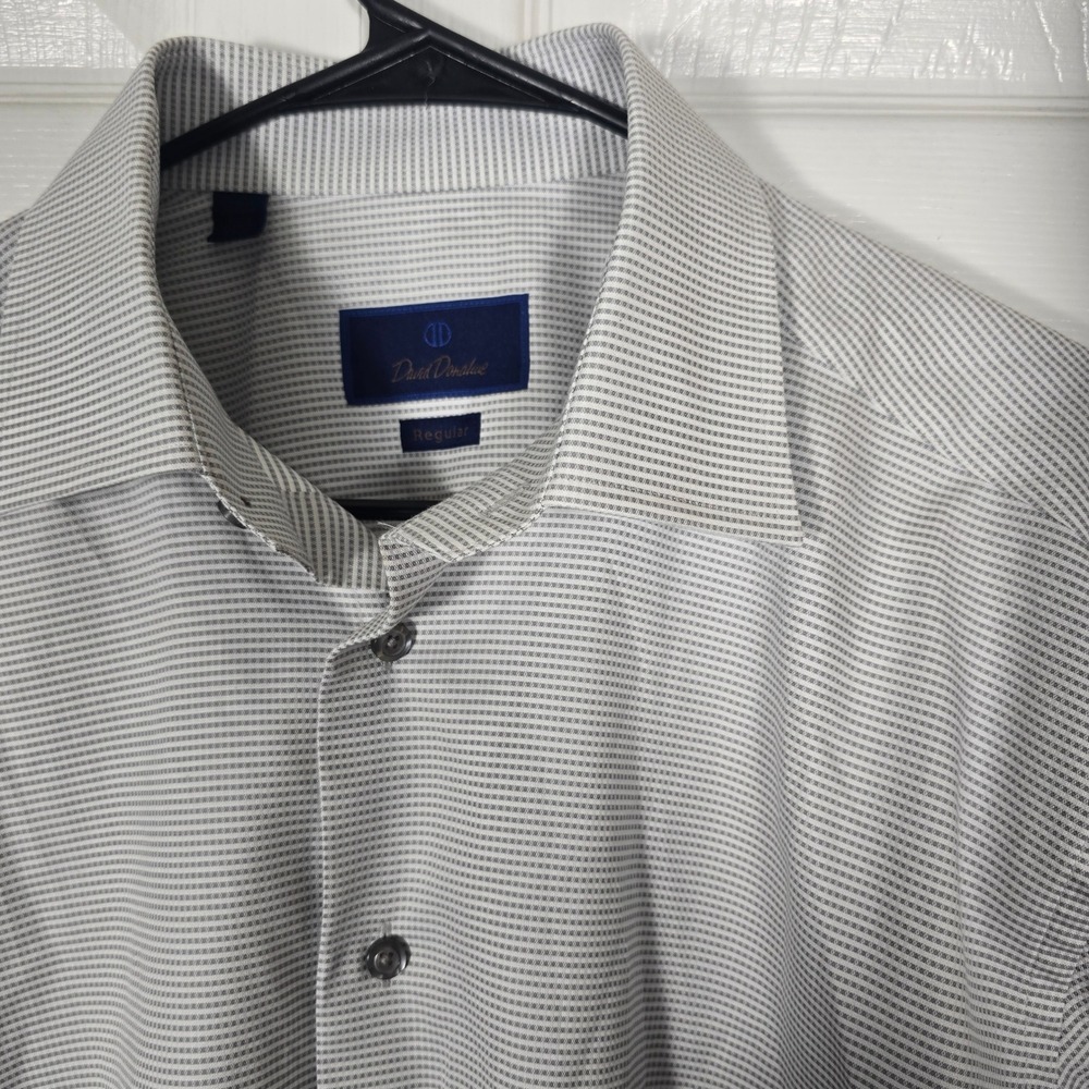 David Donahue Men's Regular Fit Grey White Micro Pattern Dress Shirt 16.5 32/33